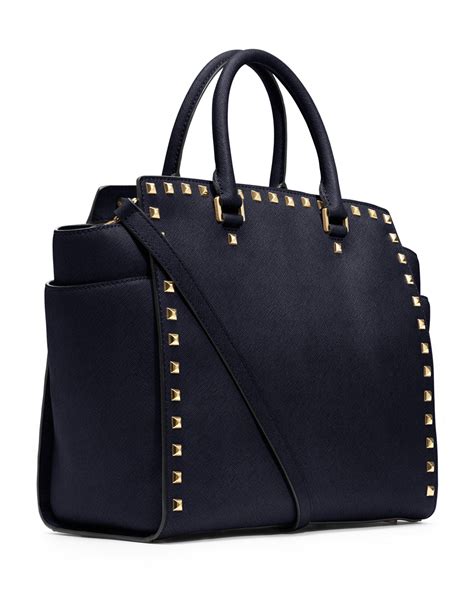 michael kors selma large satchel navy|Michael Kors selma saffiano.